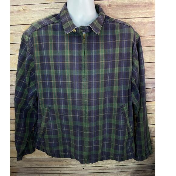 Vintage Eddie Bauer Plaid Coat Men’s Size Large Green Blue Jacket Outdoor - Picture 1 of 9